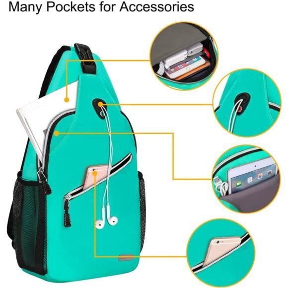 Teal Sling Backpack, Multipurpose Crossbody Shoulder Bag Travel Hiking Daypack main image 6